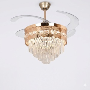 Elegant Gold Crystal LED <b>Ceiling</b> <b>Fan</b> <b>with</b> Retractable Blades <b>Remote</b> <b>Control</b> Silent Chandelier Light for Home Decor - Product Image 1