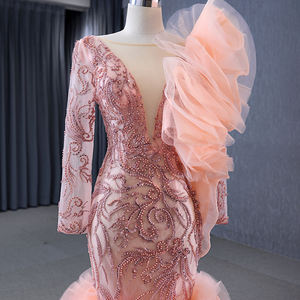 Jancember 222146 Vestidos formales de noche de sirena de encaje rosa de manga larga con estilo - Product Image 2