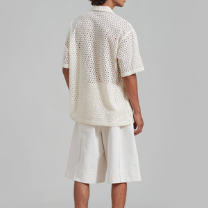 Camicie estive con bottoni in maglia di cotone a maniche corte <span class=keywords><strong>Camicia</strong></span> lavorata all'uncinetto <span class=keywords><strong>Camicia</strong></span> da <span class=keywords><strong>uomo</strong></span> in <span class=keywords><strong>pizzo</strong></span> Jacquard Casual - Product Image 6
