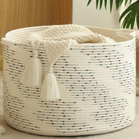 Panier de rangement cylindrique pliable grande capacité en coton tissé 100% avec poignée, écologique, durable, moderne et multifonctionnel