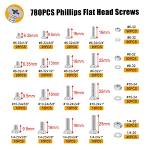 Stainless Steel <b>Screw</b> And Nut <b>Set</b> 1605Pcs Inch Size Round Head Phillips Pan Countersunk For General Use - Product Image 4