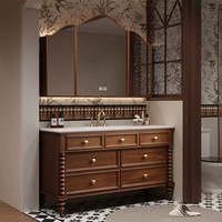 Kabinet Kamar Mandi Modern Tahan Air Terpasang di Dinding dengan Cermin LED dan Wastafel Keramik untuk Proyek Hotel & Villa