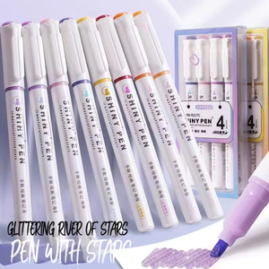 4 Couleurs/boîte Kawaii Glitter Highlighter Pen <span class=keywords><strong>Pastel</strong></span> Fine <span class=keywords><strong>Pastel</strong></span> Highlighter Marker Scrapbook Painted Stationery School Supplies - Product Image 5