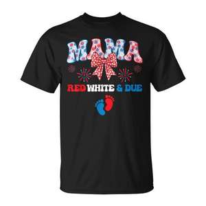 T-shirt floral Mama Red White And Due pour révélation de la grossesse du 4 juillet - Product Image 1