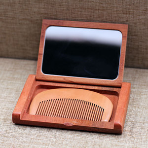 Peine de pelo de madera de sándalo o cereza plegable <span class=keywords><strong>con</strong></span> logotipo láser de alta calidad y espejo de <span class=keywords><strong>maquillaje</strong></span> - Product Image 6