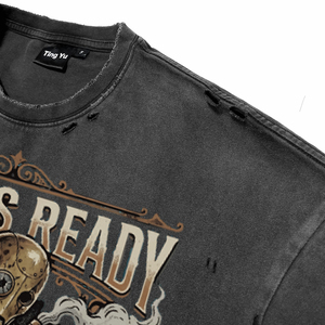 T-shirts respirants pour hommes avec motif robot steampunk, effet délavé vintage, en coton vieilli, coupe oversize, OEM ODM disponibles - Product Image 5