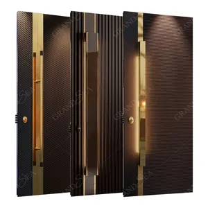 अमेरिकी उच्च गुणवत्ता लक्जरी भूरे रंग घर बाहरी धुरी दरवाजा ठोस लकड़ी मुख्य प्रवेश द्वार के लिए घर