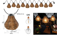 Guirlande lumineuse à cage en bambou naturel, abat-jour en rotin moderne, lampe déco en osier avec ampoule à 10 filaments, guirlande lumineuse G40