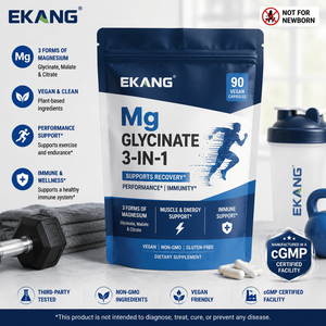 Cápsulas de Suplemento Deportivo Vegano 3 en 1 de Glicinato de Magnesio con Malato y Citrato, Sin Gluten, Sin OMG, Fabricadas en Fábrica con Certificación cGMP de EE. UU. - Product Image 1