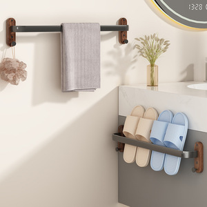 Toallero de Madera de Nogal para Montar en la Pared, Autoadhesivo, Capacidad de Carga de 5-10 kg, Diseño Minimalista, Almacenamiento para Baño - Product Image 2
