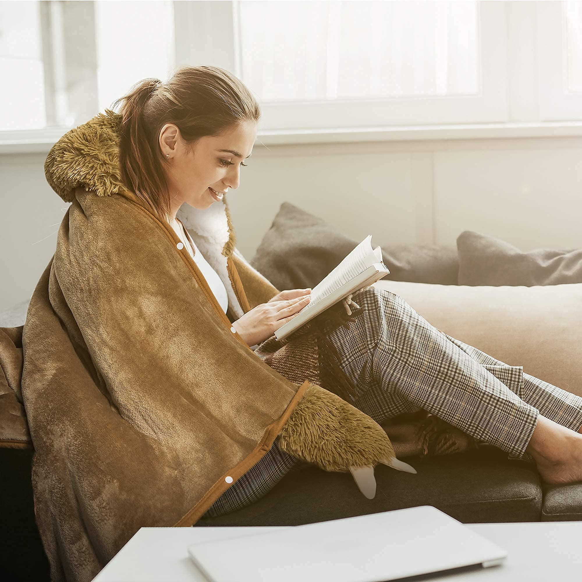 Coperta con Cappuccio Indossabile a Forma di Bradipo per Adulti, Super Morbida e Calda, in Peluche e Flanella, Mantella Avvolgente Invernale in Sherpa