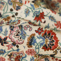 Tissu en Soie et Coton Imprimé Floral Ethnique Personnalisé 22mm, Respirant, Belle Tenue, Teinture Personnalisée Disponible pour Robe, Blouse, Vêtement