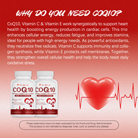 Complément nutritionnel CoQ10, Coenzyme Q10 avec vitamines C et E, soutient la santé cardiaque, l'énergie cellulaire et la défense antioxydante