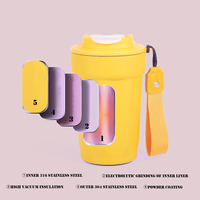 Botol termos kopi antik 15oz dengan tali dan tali dan Logo kustom anti bocor Mug perjalanan bisnis kapasitas 450ml grosir