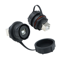 LSHITECH M21 Conector USB Tipo B Hembra para Montaje en Panel, IP67, Níquel con Baño de Cobre Dorado, para Gabinetes de Control Industrial