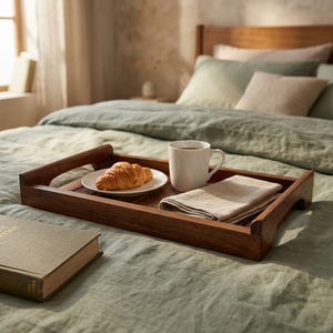 Plateau de service artisanal en bois de Sheesham avec poignées, écologique et compatible lave-vaisselle |   Vente en gros OEM pour l'exportation destinée aux restaurants et cuisines - Product Image 4