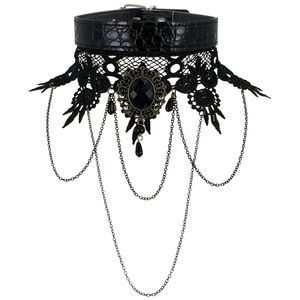 สร้อยคอโซ่คล้องคอหนังสไตล์พังก์สำหรับผู้หญิงสร้อยคอแบบกอธิคพร้อมเครื่องประดับที่ทำจากลูกไม้ - Product Image 4