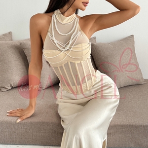 KISS ME ANGEL Mujer sexy y madura usa <span class=keywords><strong>un</strong></span> elegante colgante de tela de red de espina de pescado semitransparente alrededor de su cuello Camisetas sin mangas sexy - Product Image 3