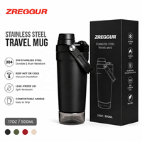 Bouteille shaker en acier inoxydable 500 ml, anti-fuite, avec filtre, large ouverture, pour la salle de sport, logo personnalisé, vente en gros, OEM, ODM