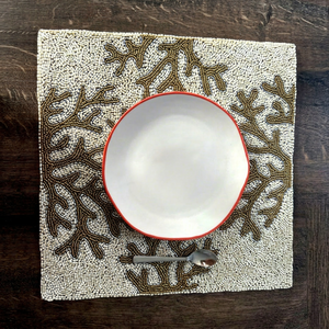 Set de table carré en tissu avec motif de feuille perlée, style campagnard, antidérapant, diamètre 400 mm - Product Image 1