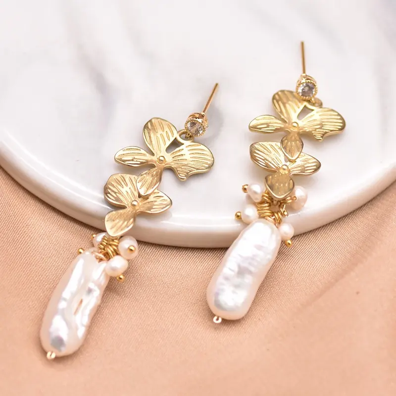 If me — boucles d'oreilles Vintage en cuivre plaqué or, bijoux bohème, avec perle et feuille, pour femme