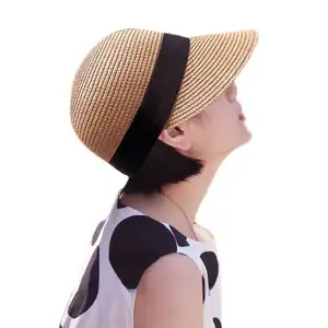 Sommer Damen Stroh Baseballmütze Outdoor Reisen Golf Strand Sonnenmütze französisch eleganter Stroh Sonnenvizier-Mütze