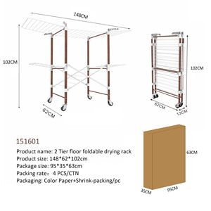 Colgador de ropa de lujo de 24m, estante plegable para secar ropa, secador de suelo de dos capas, caballo con rueda - Product Image 4