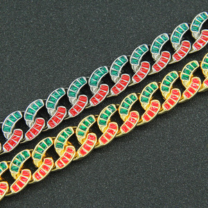 Collar de Cadena Geométrica Verde y Roja Estilo Hiphop Personalizado, Cadena Cubana, Collares de Aleación Chapados en Oro para Hombre, Joyería de Moda - Product Image 6