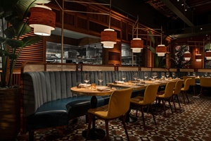 Muebles interiores de restaurante modernos personalizados, barra de agua de comedor de madera con iluminación LED para decoración de interiores - Product Image 5