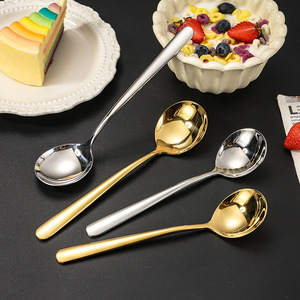 Cuillère à dessert en acier inoxydable 304, bol rond de couleur unie, résistant aux hautes températures, antirouille, pour usage domestique, cuillère à soupe pour enfants - Product Image 1