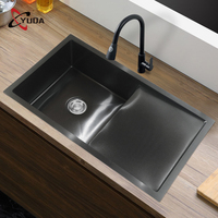 Lavabo fait à la main bol simple évier de cuisine couleur noire évier en acier inoxydable lavage à la main avec plateau