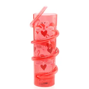 Hot selling shining plastic party drinking cup with straw