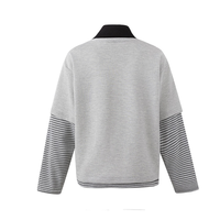 Pull-over décontracté pour homme, gris, col contrastant, manches rayées, imprimé lettres, style streetwear, vente en gros, OEM ODM