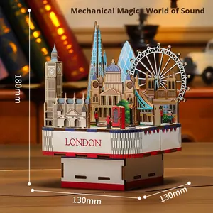 Fabricante al por mayor DIY hecho a mano montaje de madera caja de música 3D ciudad arquitectura 3D rompecabezas fantasía y ciencia ficción menos de 50 piezas - Product Image 4