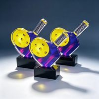 Trophée en cristal coloré DT-P001 pour le pickleball, gravé sur mesure, récompense sportive pour champion, avec base noire – Offre Spéciale