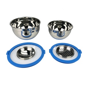 Tùy Chỉnh Nhà Máy Salad Trộn Bát Salad Bát Thép Không Gỉ Trộn Bát Đặt Với Vắt Và Thủy Tinh Trong Suốt Nắp - Product Image 1