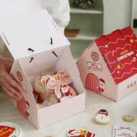 Boîte en papier vide en forme de maison à thème de Noël, en matériau écologique, avec poignée, pour emballage de bonbons, biscuits et cadeaux de pâtisserie, vente en gros