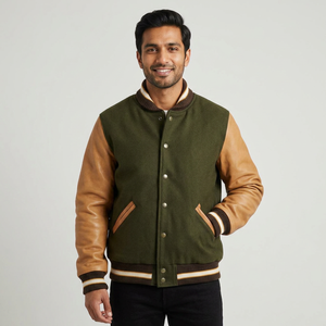 Factory Custom Cotton Wool Slim Fit <b>Varsity</b> <b>Jacket</b> Coat Men Leather Sleeves Embroidery Letterman <b>Bomber</b> <b>Jacket</b> for Men and <b>Women</b> - Product Image 1