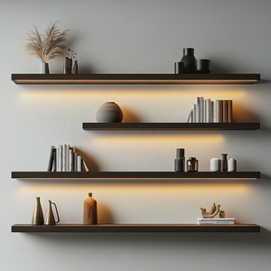 Phong cách hiện đại nổi L-hình tường kệ thời trang và phổ biến Modular thép không gỉ với LED ánh sáng đánh bóng trang trí - Product Image 1