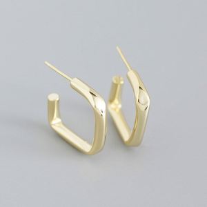 Dylam Fashion Trendy Sterling <b>Silver</b> Rhodium 18K Gold Plated Square C Shape Big <b>Stud</b> <b>Earrings</b> for Women Girls Daily Wear - Product Image 4