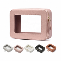Sac de maquillage transparent en cuir PU imperméable avec fermeture éclair, grand sac de voyage pour articles de toilette pour femmes, trousse de toilette personnalisée
