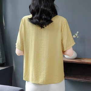 Purple Embroidered Short Sleeve Cotton <b>Linen</b> Blouse Loose Fit Women's <b>Top</b> Daily Wear Casual Style - Product Image 5