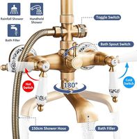 Robinet de douche en laiton antique, pommeau de douche de 8 pouces, douchette à main, bec de baignoire à double levier, triple fonction
