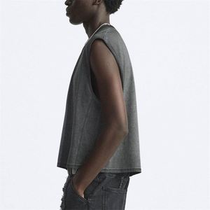 Débardeur vintage lavable à l'acide personnalisable pour hommes gilet tricoté de muscle de forme physique pour le basket-ball et le sport de hip-hop-marque personnalisée - Product Image 2