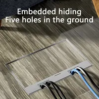 Prise de sol encastrée invisible en acier inoxydable 200x130mm, étanche, 16A, avec ports USB, design fin pour usage résidentiel