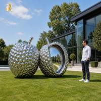 Sculpture de litchi en acier inoxydable de grande taille RELONG, design poli, art moderne pour l'aménagement paysager des parcs et jardins extérieurs
