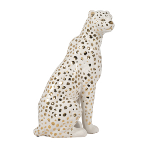 Scultura di leopardo seduto in ceramica, statua di animale per decorare la casa, l'ufficio, la stanza, gli scaffali o come ornamento da esposizione. - Product Image 2