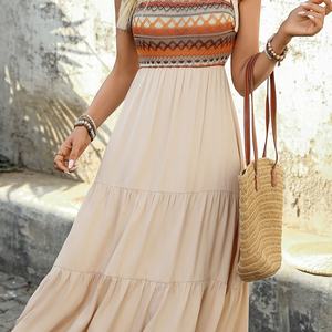 Vestido Midi Casual de Verano para Mujer, Nuevo, de Lino y Algodón, con Bordado Floral, Estilo Smoking, Venta Caliente, Patrón Natural - Product Image 4