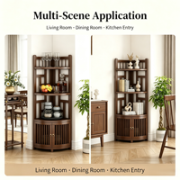 Étagère d'angle en bambou naturel avec porte, meuble de rangement à quatre niveaux, nouveau style chinois, présentoir peu encombrant pour salon ou coin mural