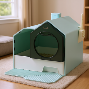 Caja de arena para gatos con alfombrilla de fácil limpieza y accesorio para recoger partículas - Product Image 2